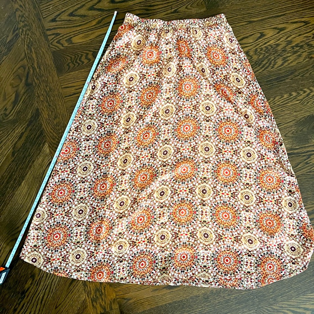 Women’s beautiful flow, large orange ankle length skirt elastic waist